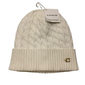 Coach Ivory Cable Knit Hat NWT Gold C Apre Ski Quiet Luxury Minimalist